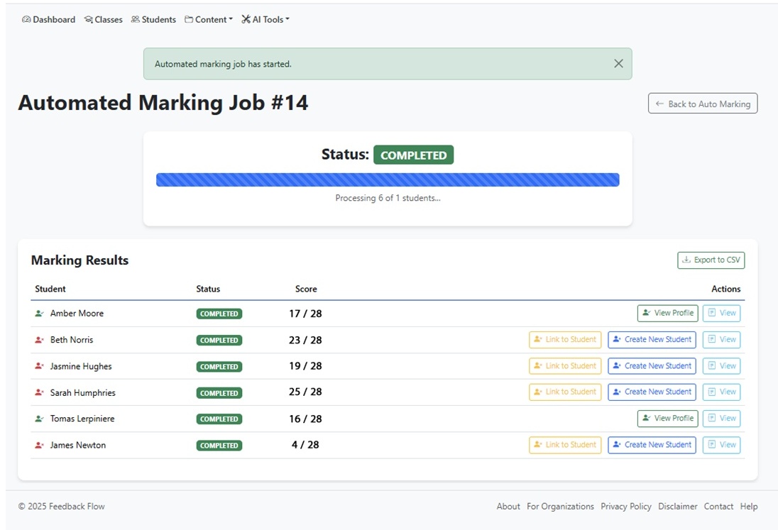 Batch Marking Results